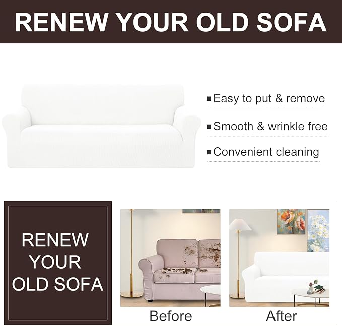 U-NICE HOME Loveseat Cover Stretch Couch Cover Sofa Slipcover, Ivory White | 2 - Image 5