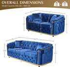 DAMAIFROM Luxury Velvet Couch Set Blue and Gold Sofa, Mid Century Modern - Image 2