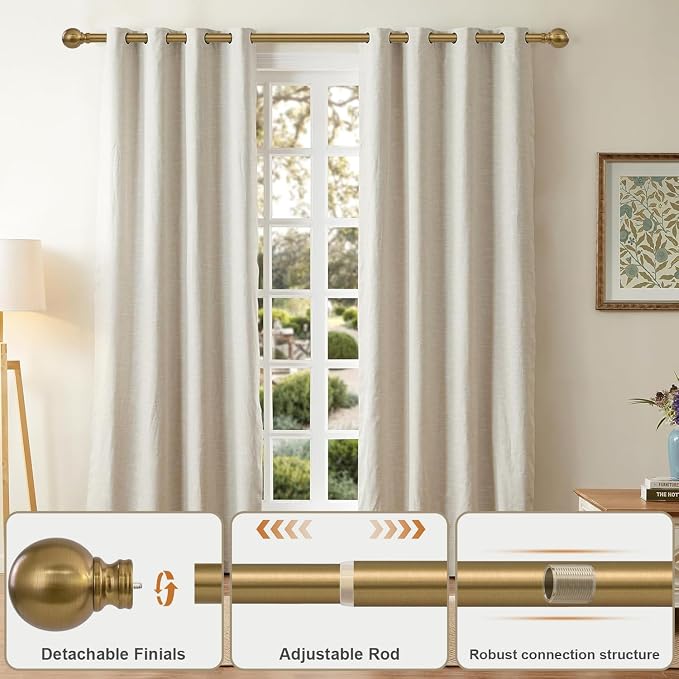 Warm Gold Curtain Rods for Windows 48 to 84 Inch 1" Diameter Adjustable Heavy - Image 3