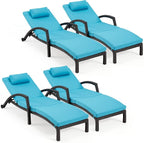 HOMREST Chaise Lounge Chairs Set of 4, PE Rattan Wicker Lounge Chair by HOMREST