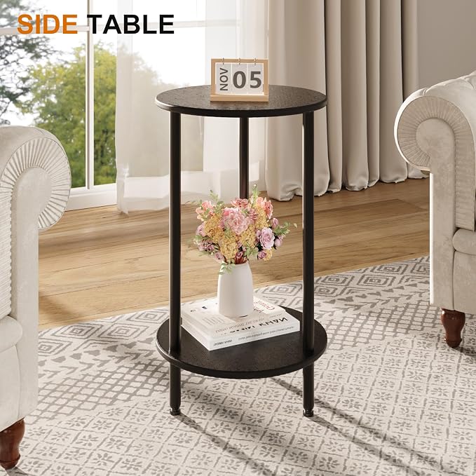 Small Round Side Table, 2-Tier Modern Accent/Bedside Table - Image 3