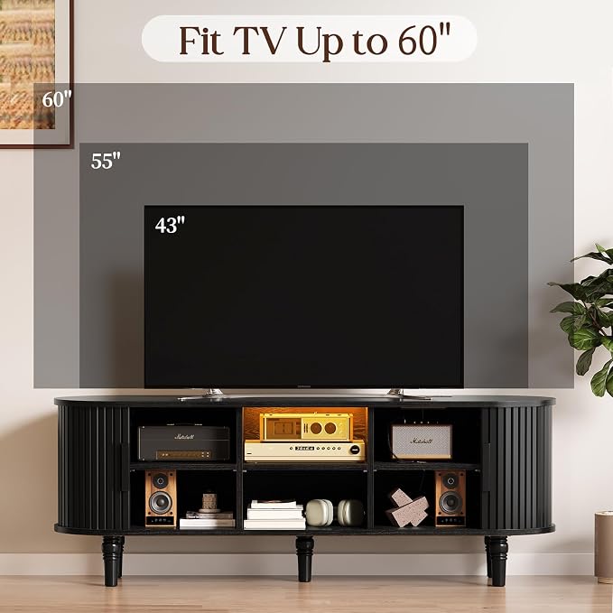 TV Console with Power Outlet-55" Entertainment Center with Sliding Tambour Door - Image 5