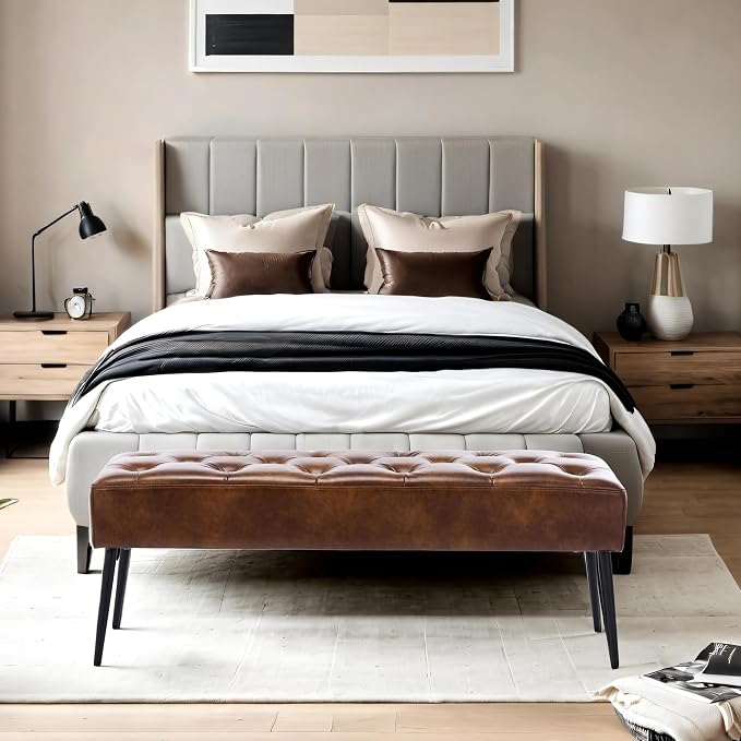 DUHOME Button-Tufted Ottoman Bench, Upholstered Bedroom Benches Leather - Image 4