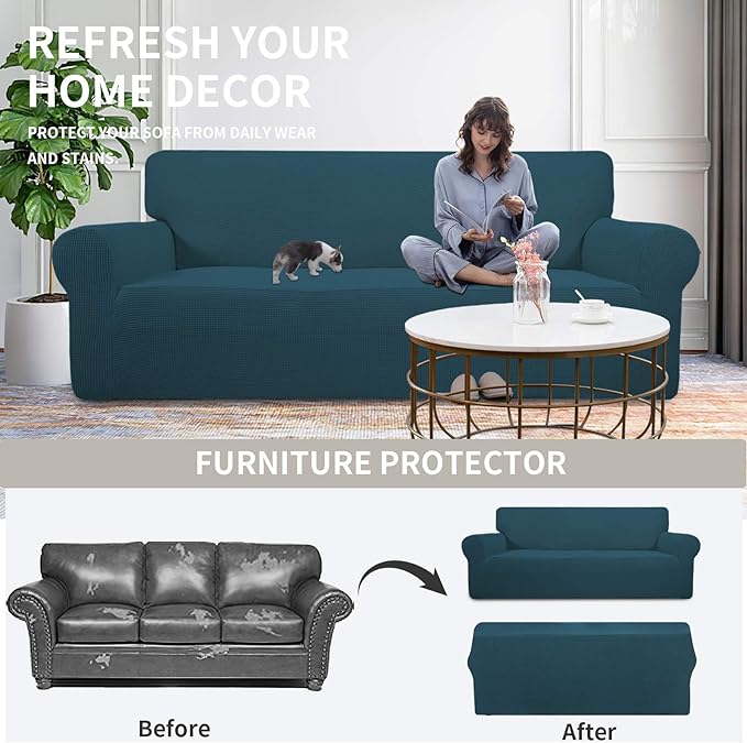 Easy-Going Stretch 4 Seater Oversized Sofa Couch Cover Deep Teal | 1-Piece - Image 4