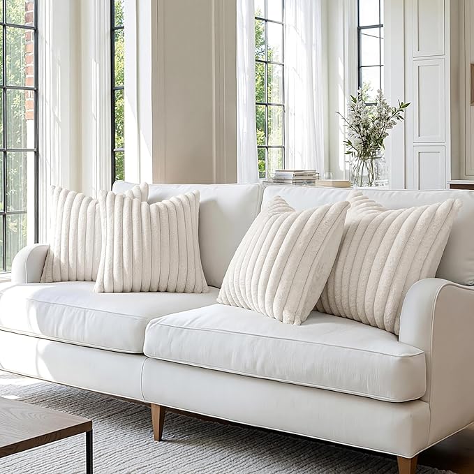 MIULEE Faux Fur Plush Decorative Throw Pillow Covers 20x20, Pure White | Set of - Image 2