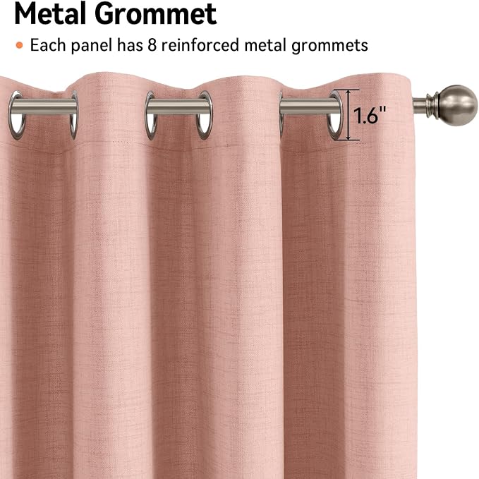 100% Blackout Linen Textured Curtains 72 Inch Long, Blush Pink | 100% Blackout - Image 6