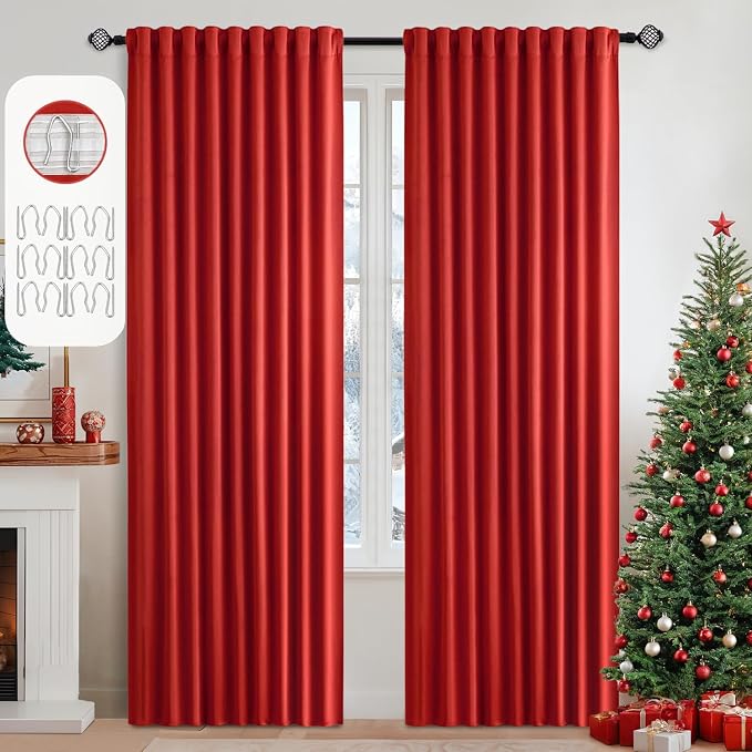 MIULEE Christmas Red Back Tab Blackout Curtains 52x84 Inch Length 2 Panels | by MIULEE