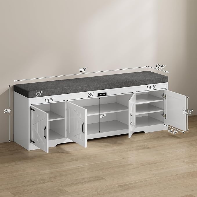 UPOSOJA 60“ Farmhouse Shoe Storage Bench - Image 2