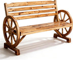 VINGLI Rustic Wooden Wheel Bench Outdoor Bench, Patio Bench Wagon Slatted Seat by VINGLI