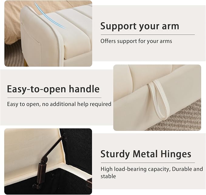 End of Bed Storage Bench, Storage Ottoman Bench - Image 7
