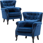 Set of 2 Mid-Century Modern Accent Chair, Velvet Armchair w/Tufted Back/Wood by DMFurniture