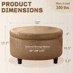 30-Inch Round Storage Ottoman, Modern Ottoman Coffee Table - Image 2