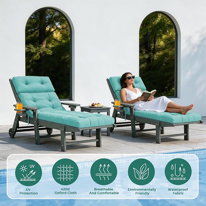 Outdoor Chaise Lounge Cushion, Waterproof 74.4x22x4.7 Inch Thick Cotton Filled - Image 7