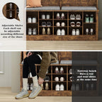Wodeer Hall Tree with Bench and Shoe Storage, 6 Hooks, 12 Shoe Cubbies - Image 4