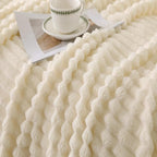 Beige Throw Blanket for Couch Sofa 50”x60” Striped Design | Fleece Blankets - Image 3