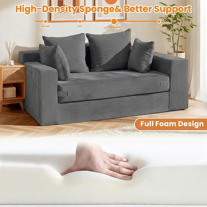 Winzon Boneless Loveseat, 3 in 1 Convertible Sofa Bed Sleeper Sofa Floor Futon - Image 4