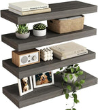Fixwal 15.7in Floating Shelves, Rustic Wood Finish Wall Shelves Set of 4 by Fixwal