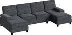 U-Shaped Sectional Sofa with Double Chaise, Linen Fabric 4-Seat Modern Couch - Image 3