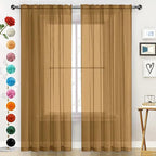 SpaceDresser Basic Rod Pocket Sheer Voile Window Curtain Panels Light Brown 1 by SpaceDresser