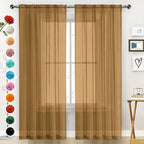 SpaceDresser Basic Rod Pocket Sheer Voile Window Curtain Panels Khaki 1 Pair 2 by SpaceDresser