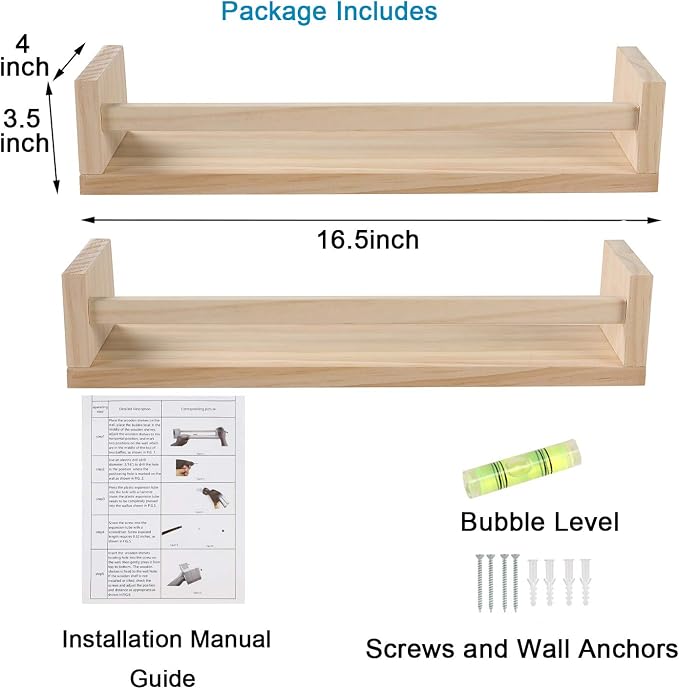 JORIKCHUO Nursery Book Shelves, Kitchen Spice Rack, or Rustic Wall Mounted - Image 3