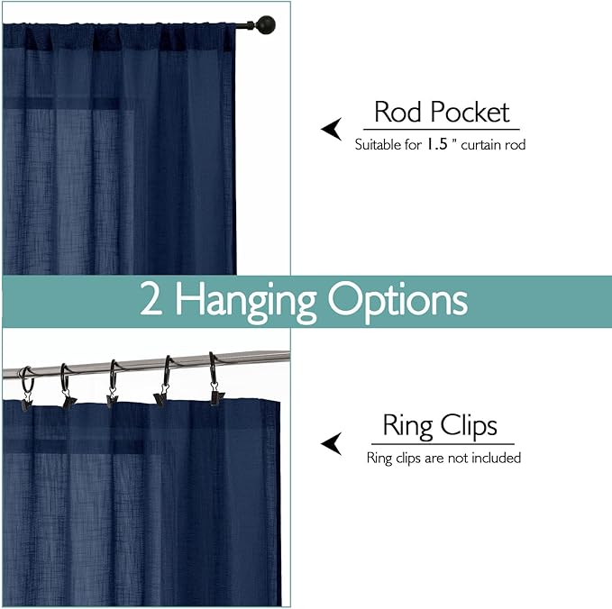 Chyhomenyc Navy Blue Semi Sheer Curtains 96 Inches Long 2 Panels - Image 4