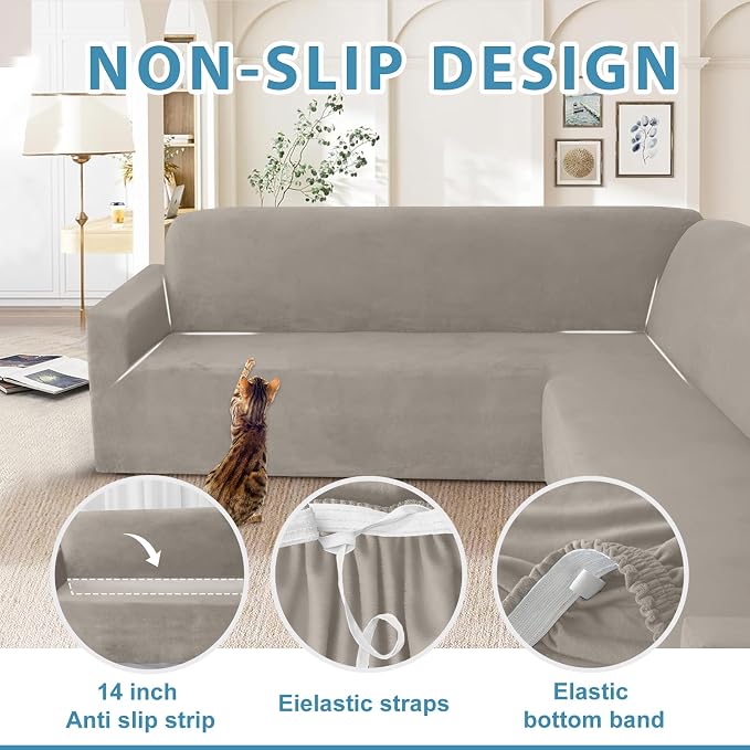 HDCAXKJ Corner Sectional Couch Covers Velvet Stretch L Shape Sofa Cover Soft - Image 4