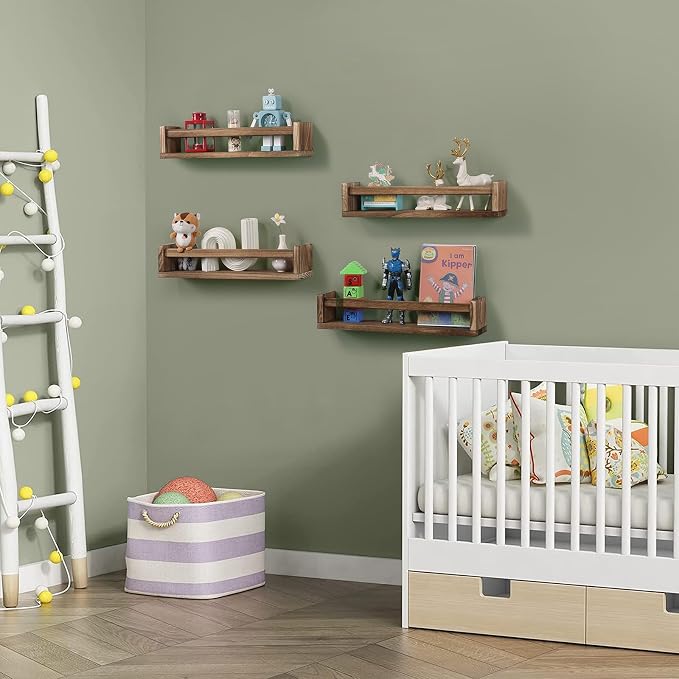 Nursery Room Shelves Set of 4, Wood Floating Book Shelves - Image 5