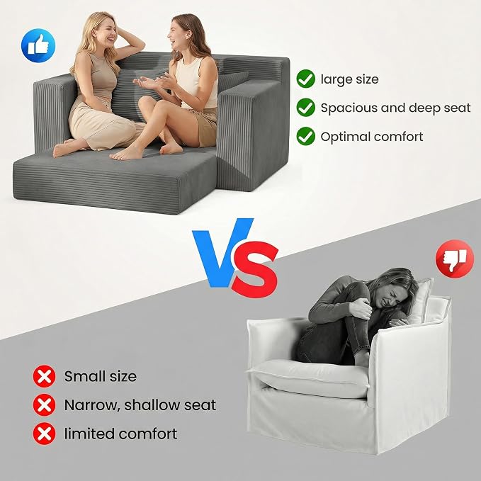 Convertible 5 in 1 Futon Sofa Bed Full Size, Corduroy Boneless Couch Sleeper - Image 5