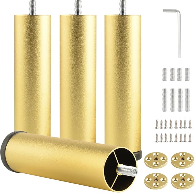 4 Pack 6 Inch Gold Metal Adjustable Furniture Risers Cylinder Legs Adjustable by Unknown