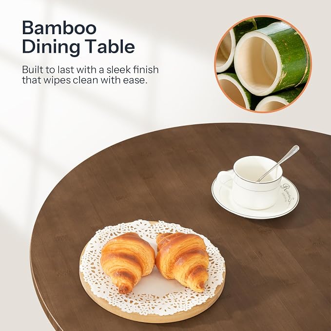 HOOBRO Bamboo Dining Table, Round Dining Table - Image 8