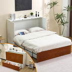 VINGLI Full Murphy Bed with Storage Drawer, 2 Charging Station, Rustic & by VINGLI