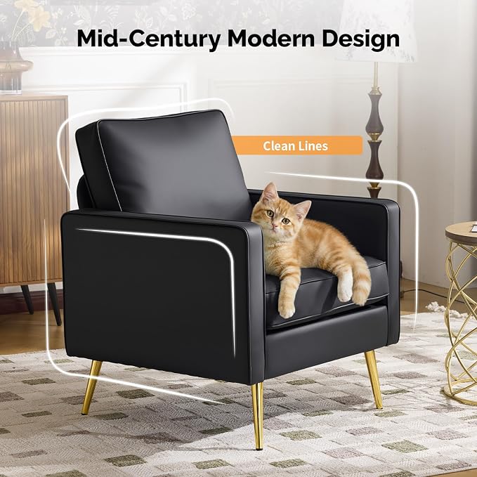 VINGLI Modern PU Leather Accent Chair, Single Sofa Chair - Image 4