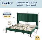 Allewie King Size Bed Frame/Velvet Upholstered Platform Bed/Vertical Channel - Image 2