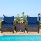 HAPPYGRILL 3 Pieces Patio Conversation Set, Outdoor Furniture Set PE Rattan - Image 3