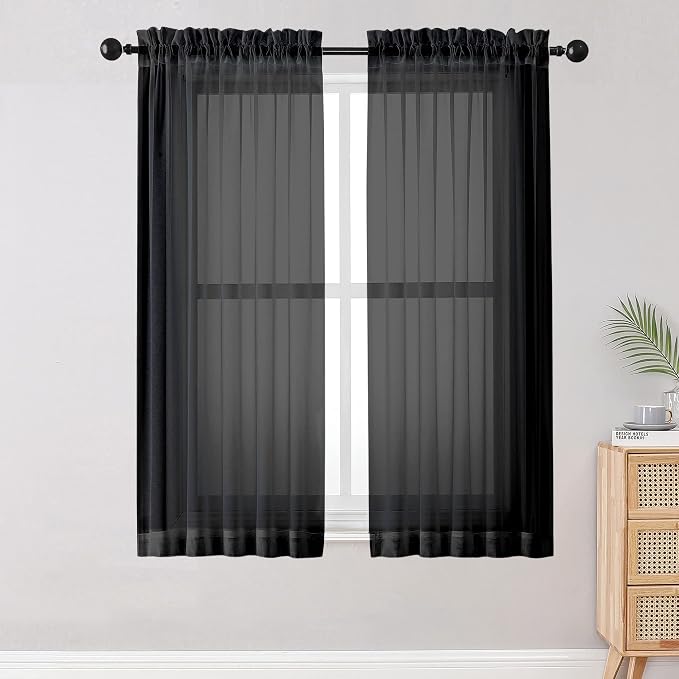 Sheer Curtains Living Room 54 inches Long, Rod Pocket Curtain Sheers Bedroom by OWENIE