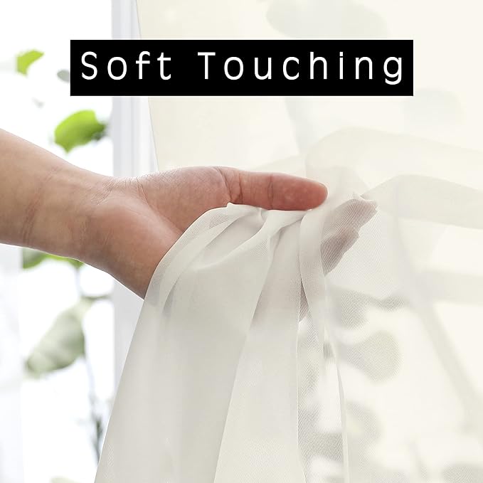 Sheer Curtains Ivory 144 inch Extra Long, Elegant and Airy Drapes Translucent - Image 3