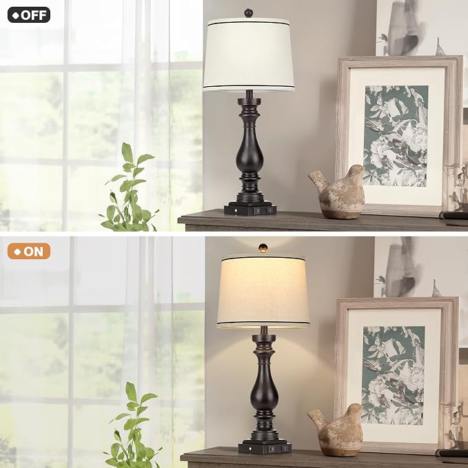 Cinkeda 29" Tall Table Lamp for Living Room Set of 2, Farmhouse Vintage Bedside - Image 5