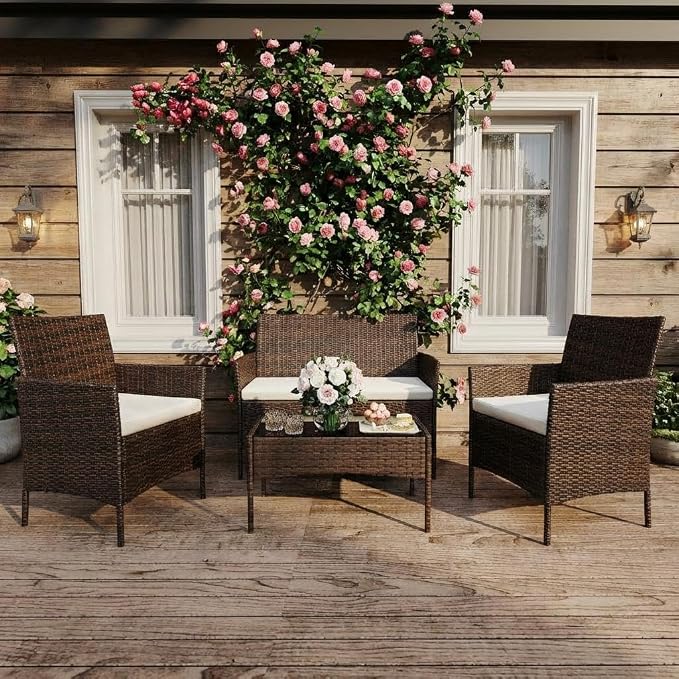 4PCS Outdoor Patio Bistro Set, PE Rattan Wicker Armchairs - Image 7