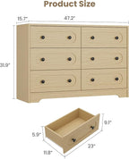 Garvee 6 Drawer Dresser for Bedroom, Wooden Mid Century Modern Chest of Drawers - Image 2