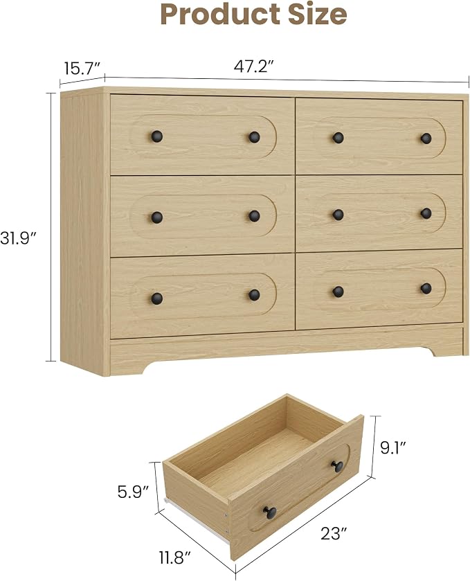 Garvee 6 Drawer Dresser for Bedroom, Wooden Mid Century Modern Chest of Drawers - Image 2