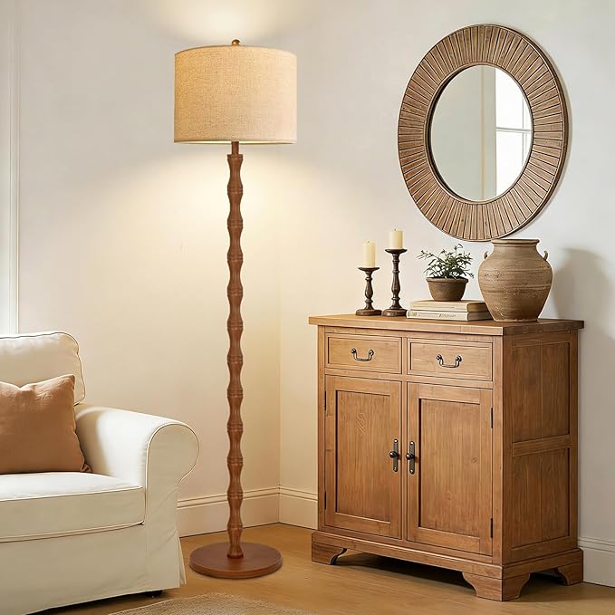 QIYIZM Wood Floor Lamp for Living Room, Vintage Standing Lamp - Image 3