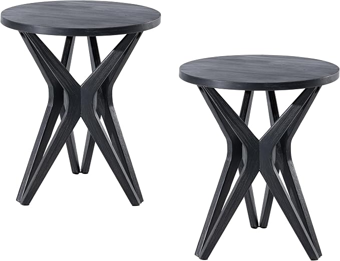 Pedestal Farmhouse End Table Set of 2, Distressed Top by LONYKE