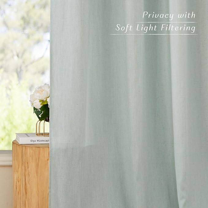NICETOWN Thick Linen Sage Green Curtains 90 inches Long, Grommet Flax Linen - Image 3
