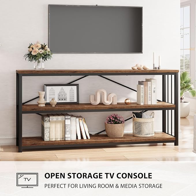 LVB Rustic Entryway Table, Industrial Extra Long Hallway Sofa Table, Wood Metal - Image 7