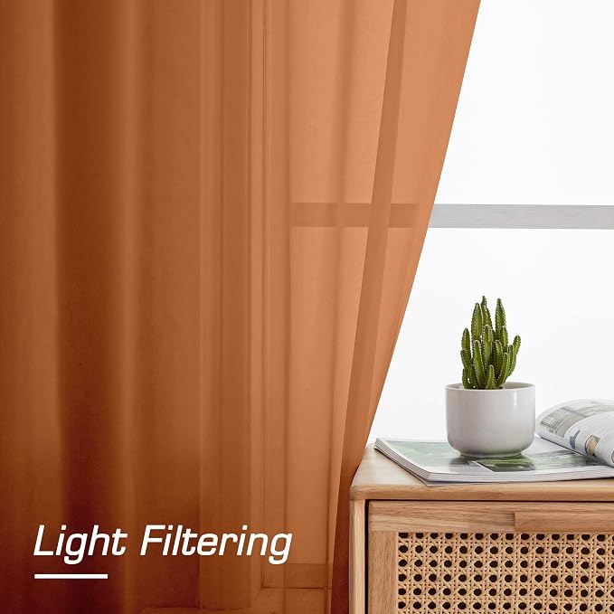 Sheer Curtains 54 inches Long for Living Room Bedroom, Rod Pocket Light - Image 3