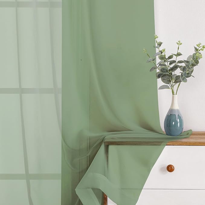 Chyhomenyc Sage Green Sheer Curtains 108 Inches Long - Image 3