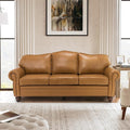 81" Genuine Leather Sofa, Classic 3-Seater Couchs by Thesupportyouneed
