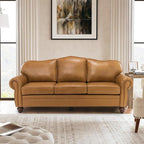 81" Genuine Leather Sofa, Classic 3-Seater Couchs by Thesupportyouneed