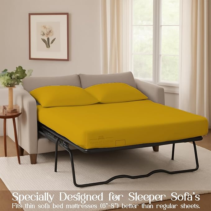Sleeper Sofa Bed Sheet, 100% Cotton 400 Thread Count, 4 Piece Set, Deep Pocket - Image 3
